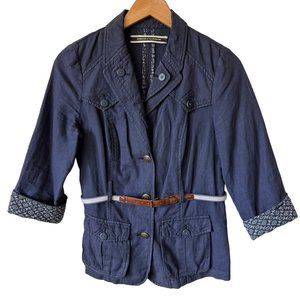 Anthropologie Daughters Of The Liberation Belted Blue Blazer 3/4 Sleeve